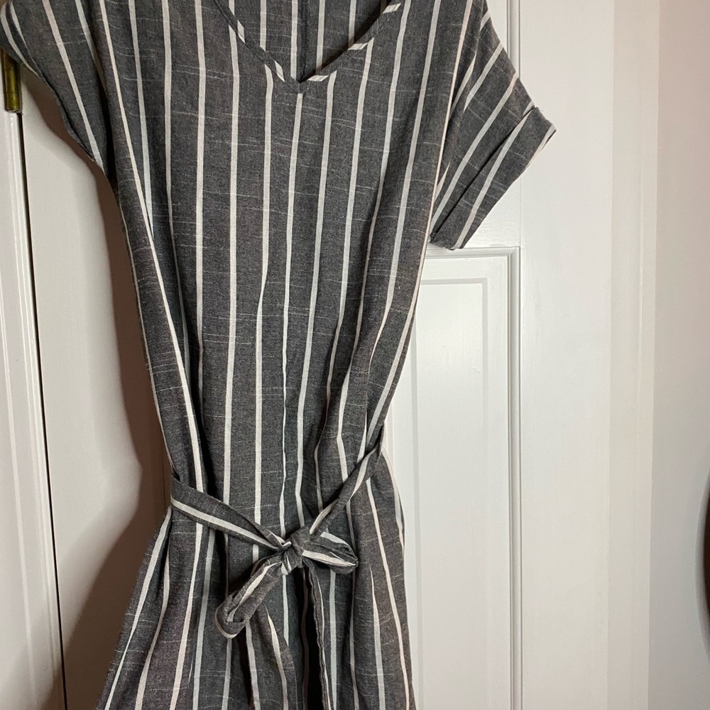 grey and white striped dress